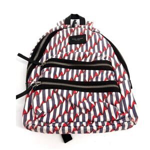 MARC JACOBS Paris Kiss Denim Backpack Red White Blue Cotton & Leather
